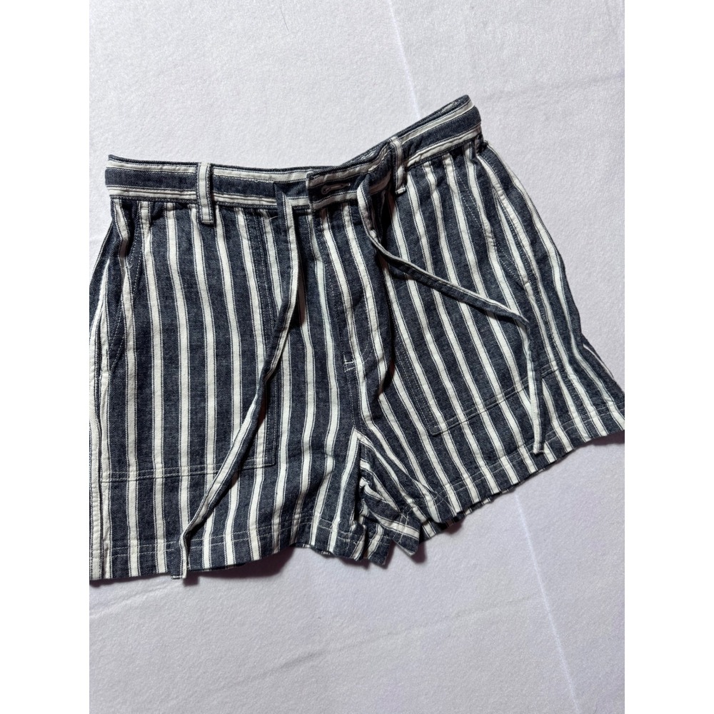 Madewell Striped Linen Blend Drawstring Shorts Navy White Small High Rise Summer